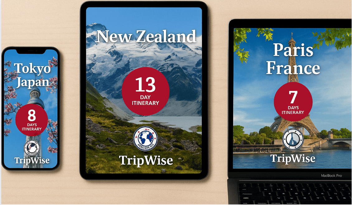 TripWise travel itinerary on a phone ipad macbook tablet computer screen with clickable Google Maps and daily plan